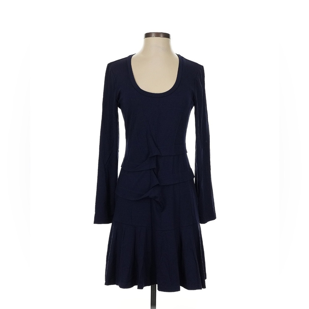 Nicole Miller Navy Blue Jersey Scoop Neck Long Sleeve Dress